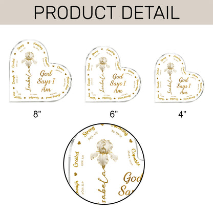 God Says I Am - Personalized Heart Shape Acrylic Plaque