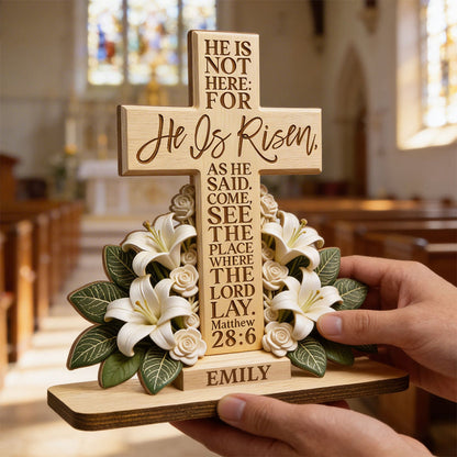 He Is Risen With Lillies - Personalized Wooden Plaque