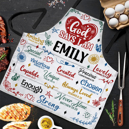 God Says I Am - Personalized Apron With Pocket