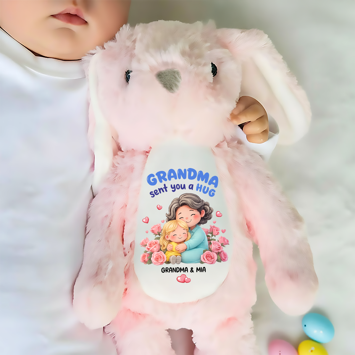 Grandma Sent You A Hug -  Personalized Stuffed Bunny