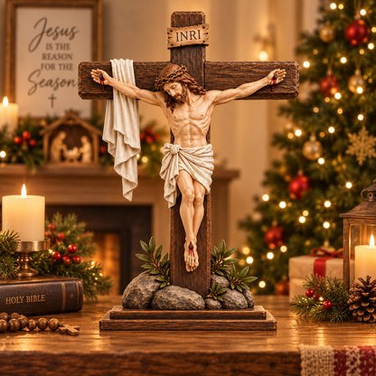 Jesus Christ Crucifixion Plaque – Rustic Christian Religious Tabletop Decor