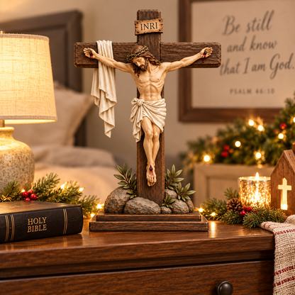 Jesus Christ Crucifixion Plaque – Rustic Christian Religious Tabletop Decor