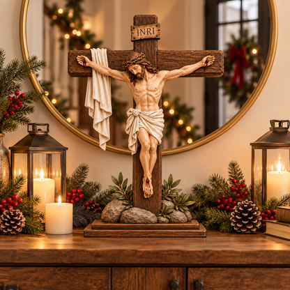 Jesus Christ Crucifixion Plaque – Rustic Christian Religious Tabletop Decor