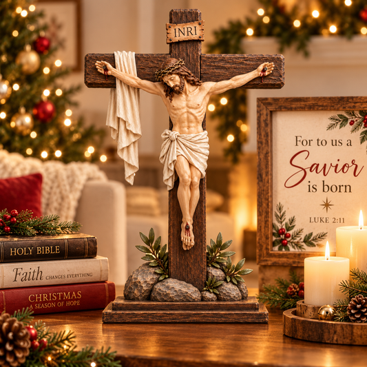 Jesus Christ Crucifixion Plaque – Rustic Christian Religious Tabletop Decor