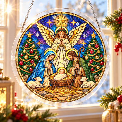 Nativity Scene Puzzle Suncatcher – Christian Christmas Window Hanging Decor 8.9 in