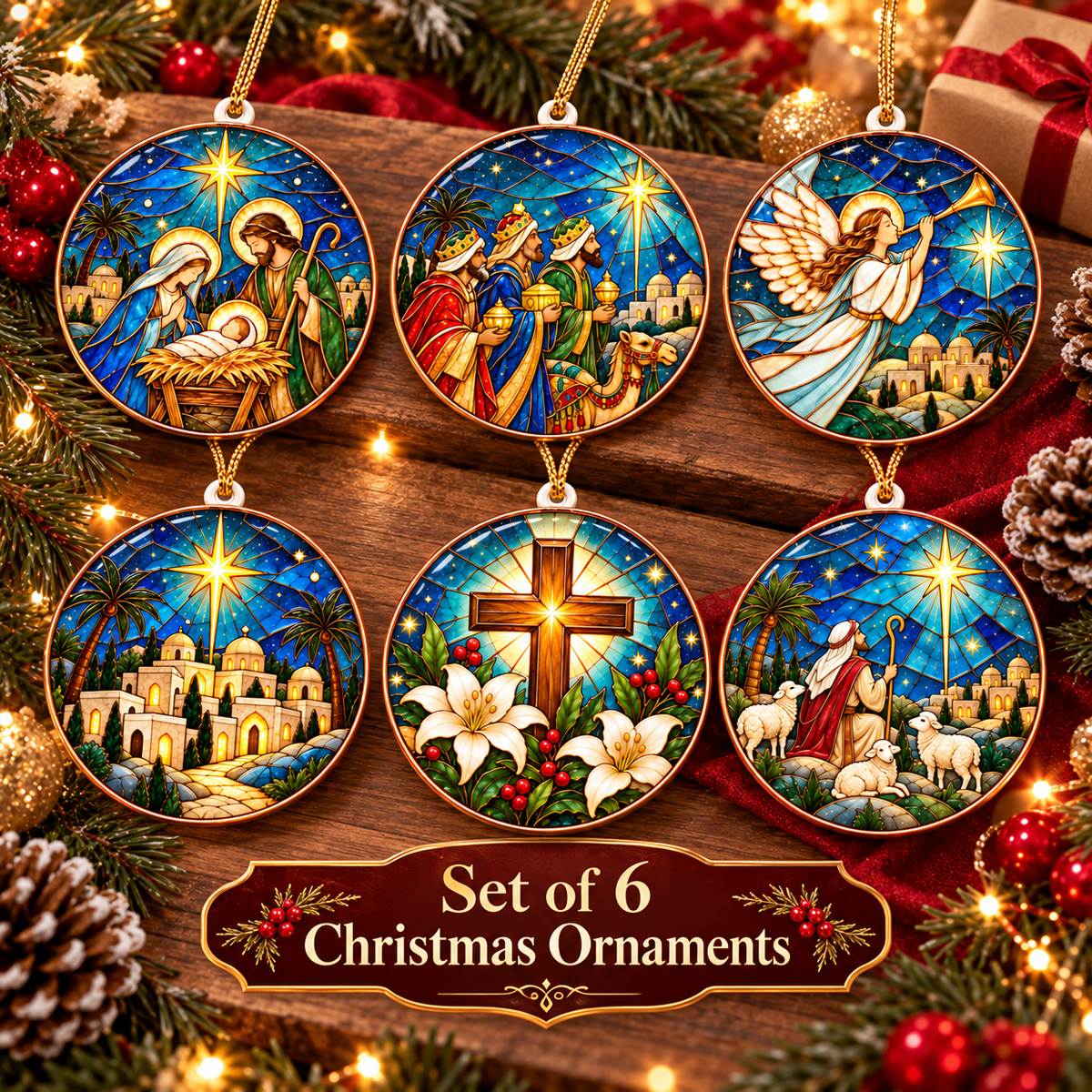 Bethlehem Nativity Christmas Ornament Set of 6 – Christian Christmas Decorations