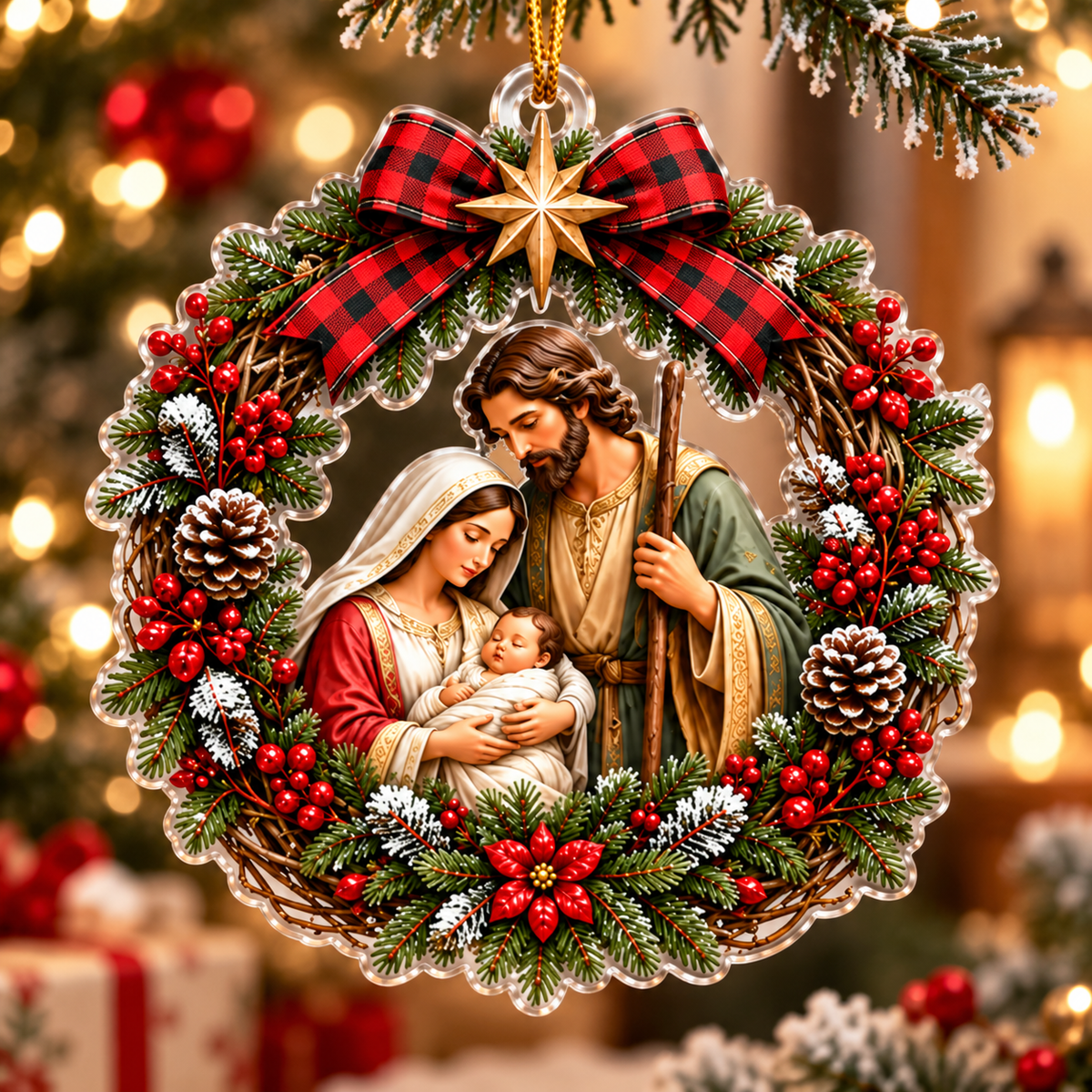 Holy Family Nativity Christmas Wreath Ornament