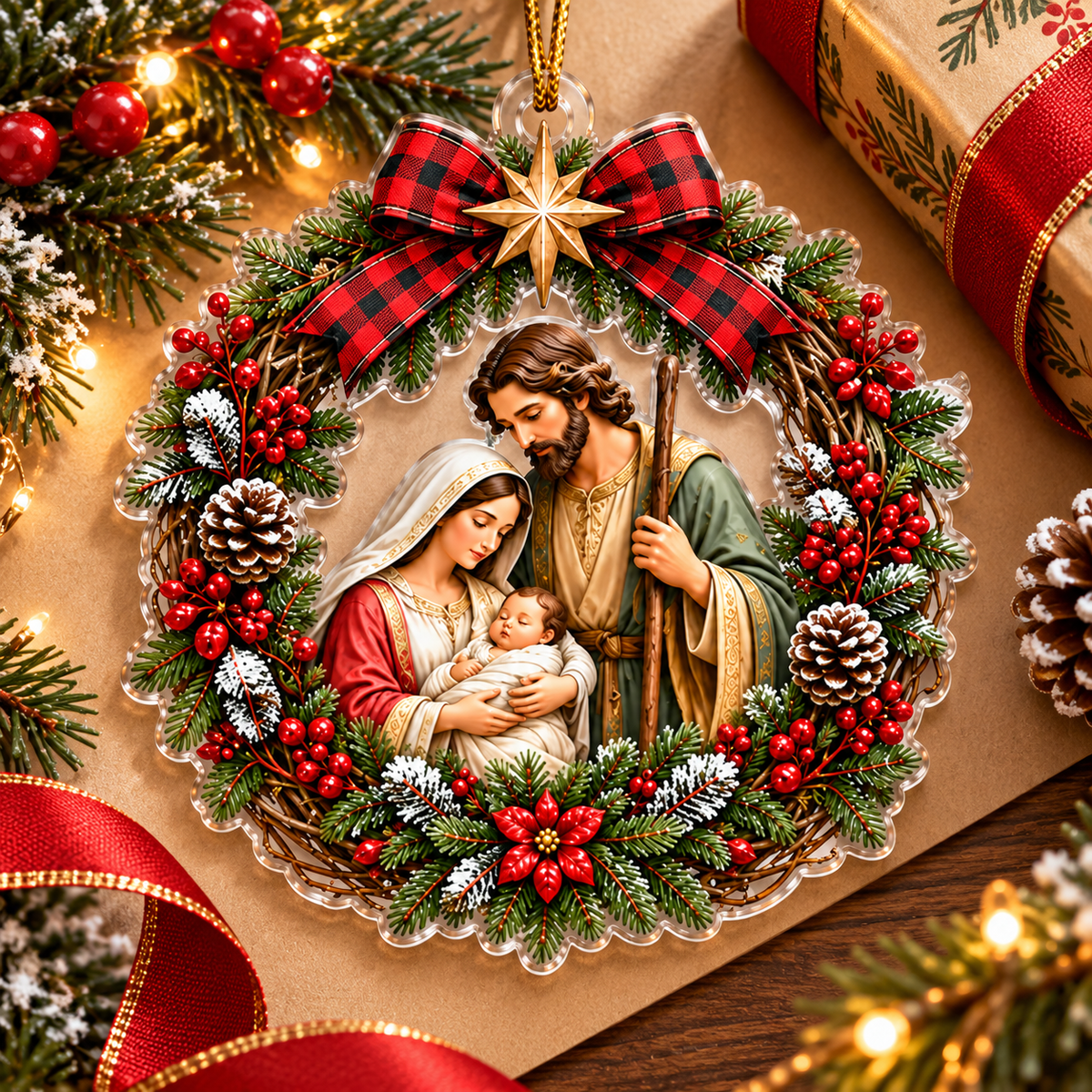 Holy Family Nativity Christmas Wreath Ornament