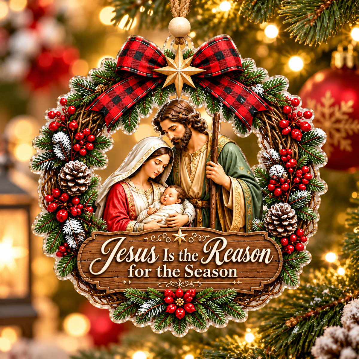 Jesus Is the Reason for the Season Nativity Christmas Wreath Ornament