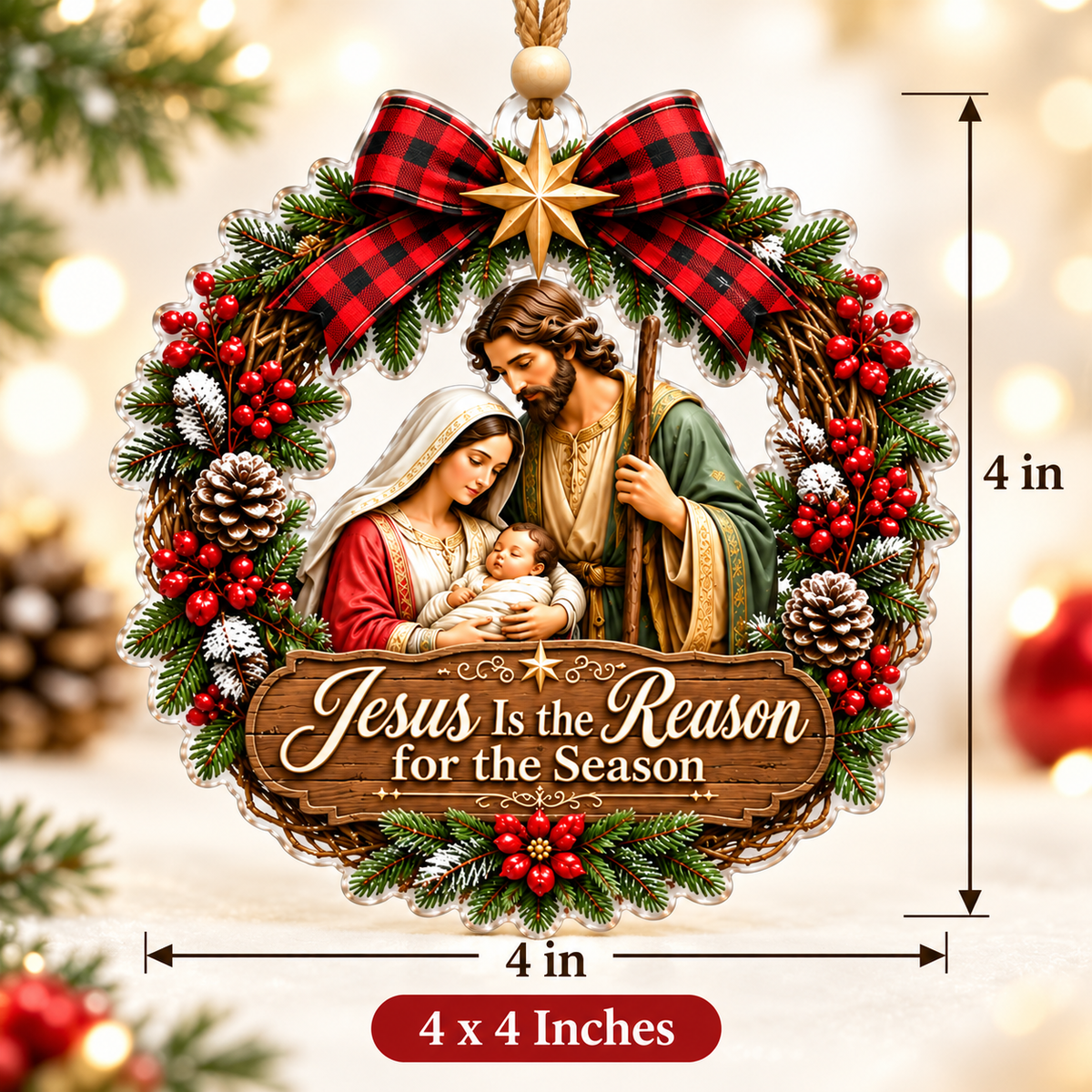 Jesus Is the Reason for the Season Nativity Christmas Wreath Ornament