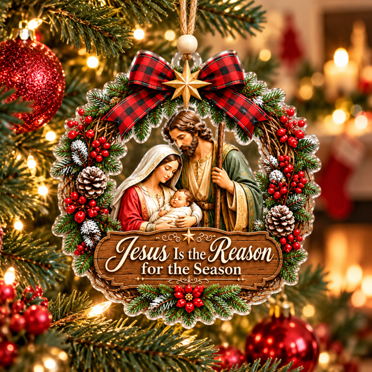Jesus Is the Reason for the Season Nativity Christmas Wreath Ornament