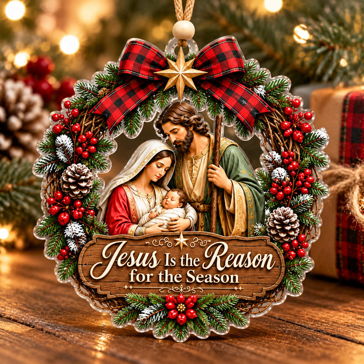 Jesus Is the Reason for the Season Nativity Christmas Wreath Ornament