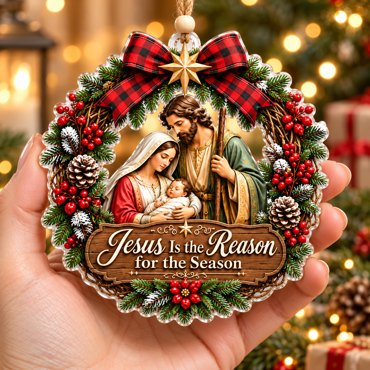 Jesus Is the Reason for the Season Nativity Christmas Wreath Ornament