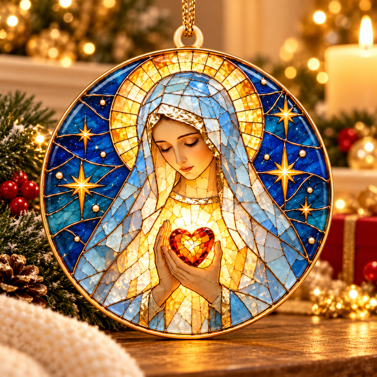 Virgin Mary Immaculate Heart Christmas Ornament