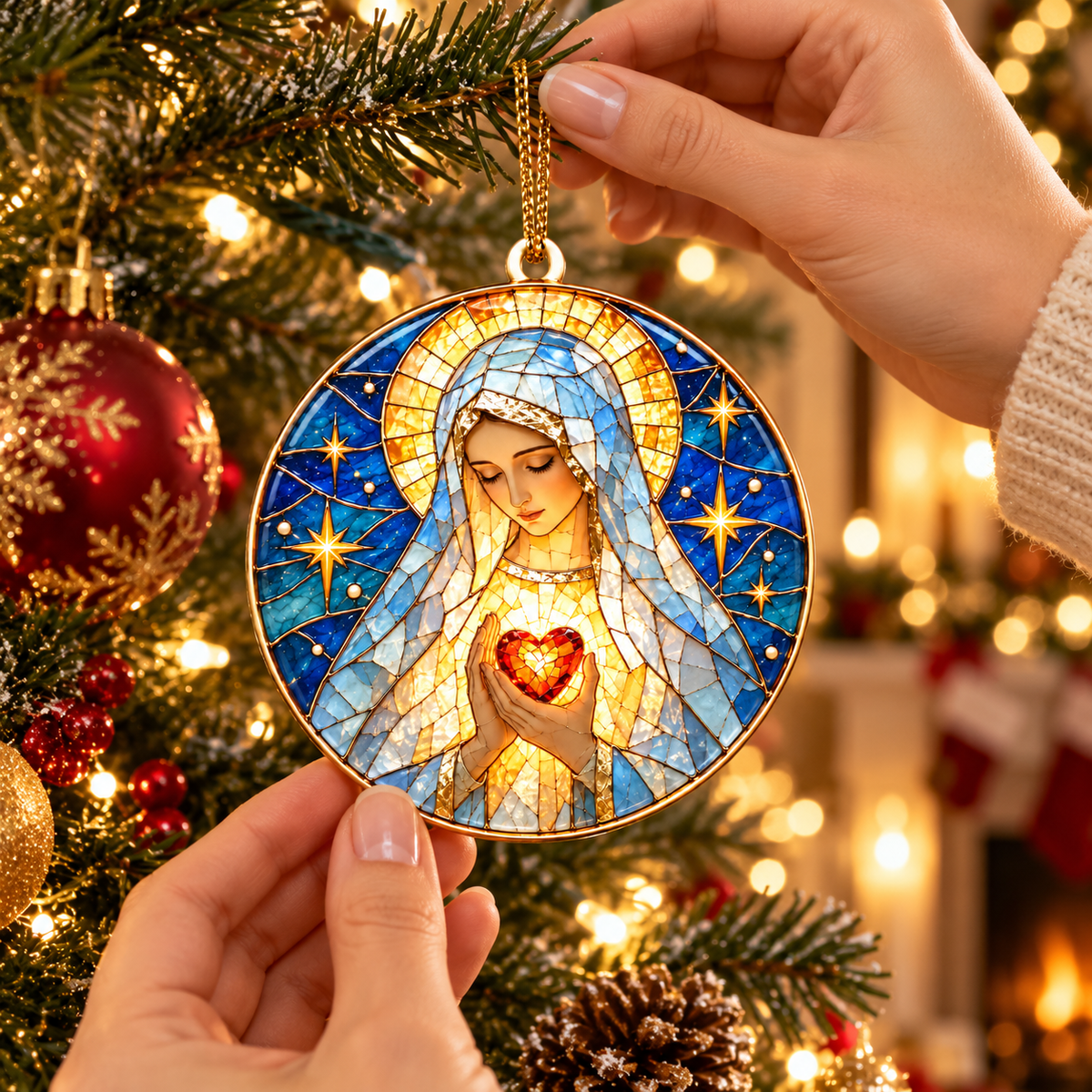 Virgin Mary Immaculate Heart Christmas Ornament