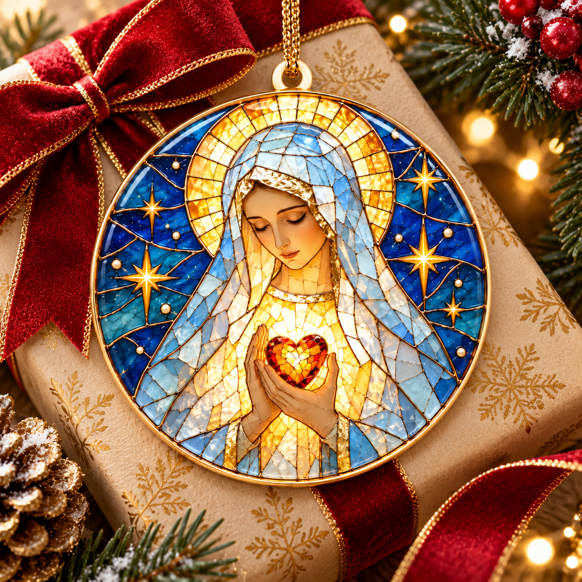 Virgin Mary Immaculate Heart Christmas Ornament