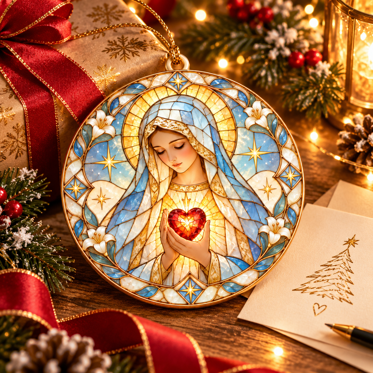 Immaculate Heart of Mary Christmas Ornament