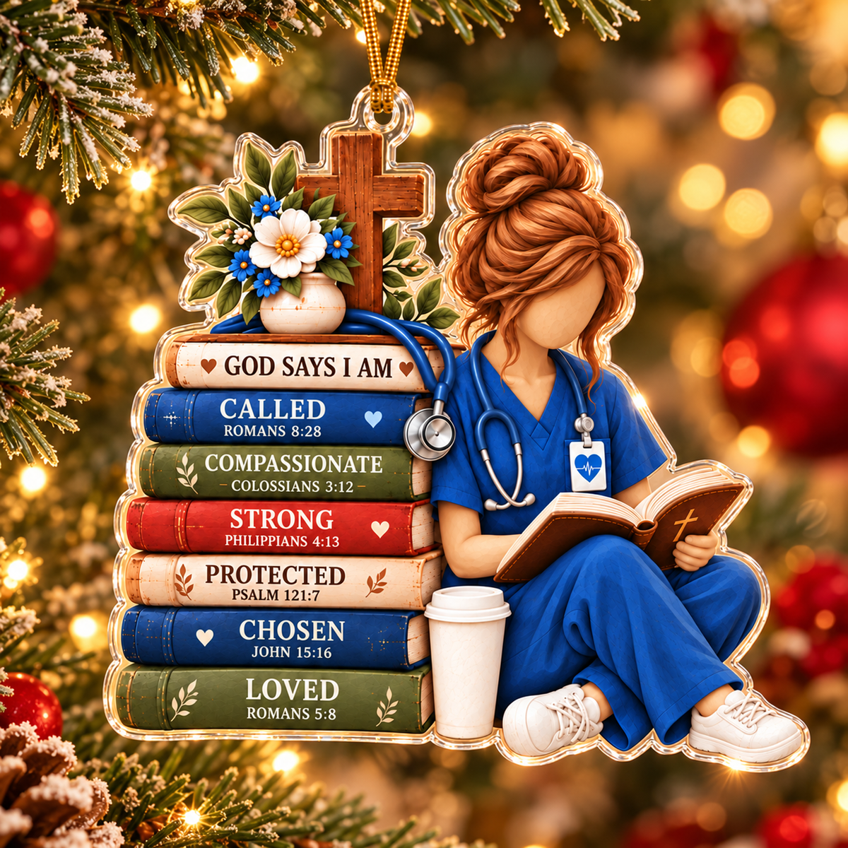 Christian Nurse Reading Bible Acrylic Ornament