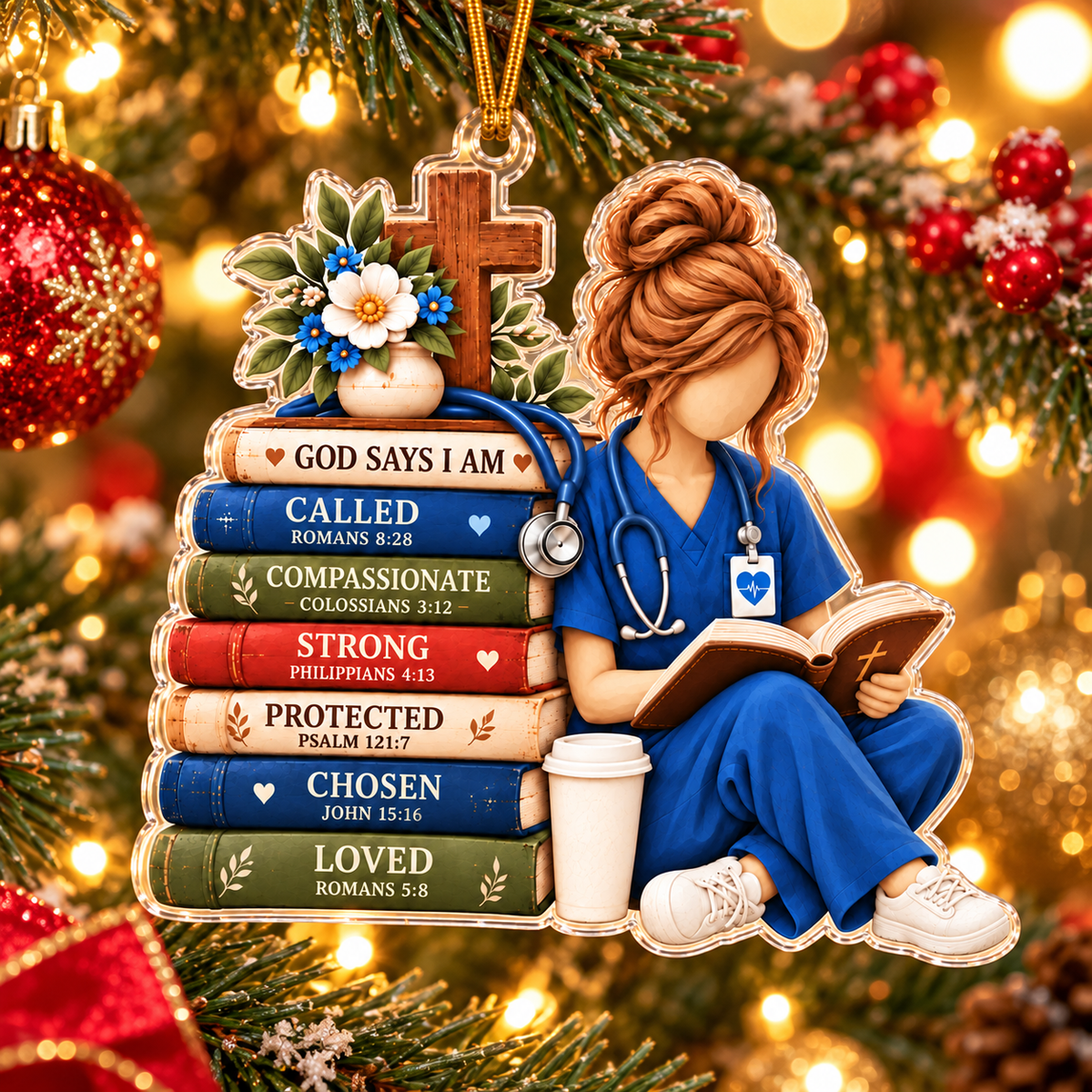 Christian Nurse Reading Bible Acrylic Ornament