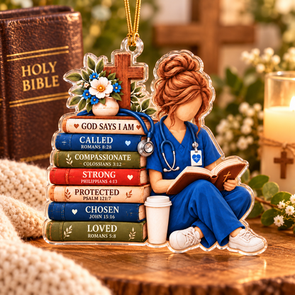 Christian Nurse Reading Bible Acrylic Ornament