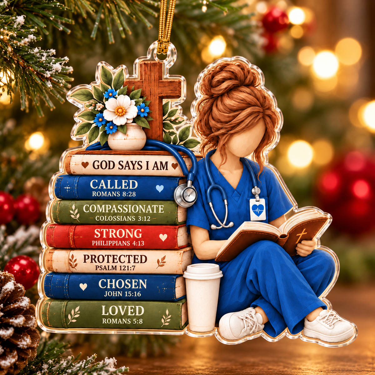 Christian Nurse Reading Bible Acrylic Ornament