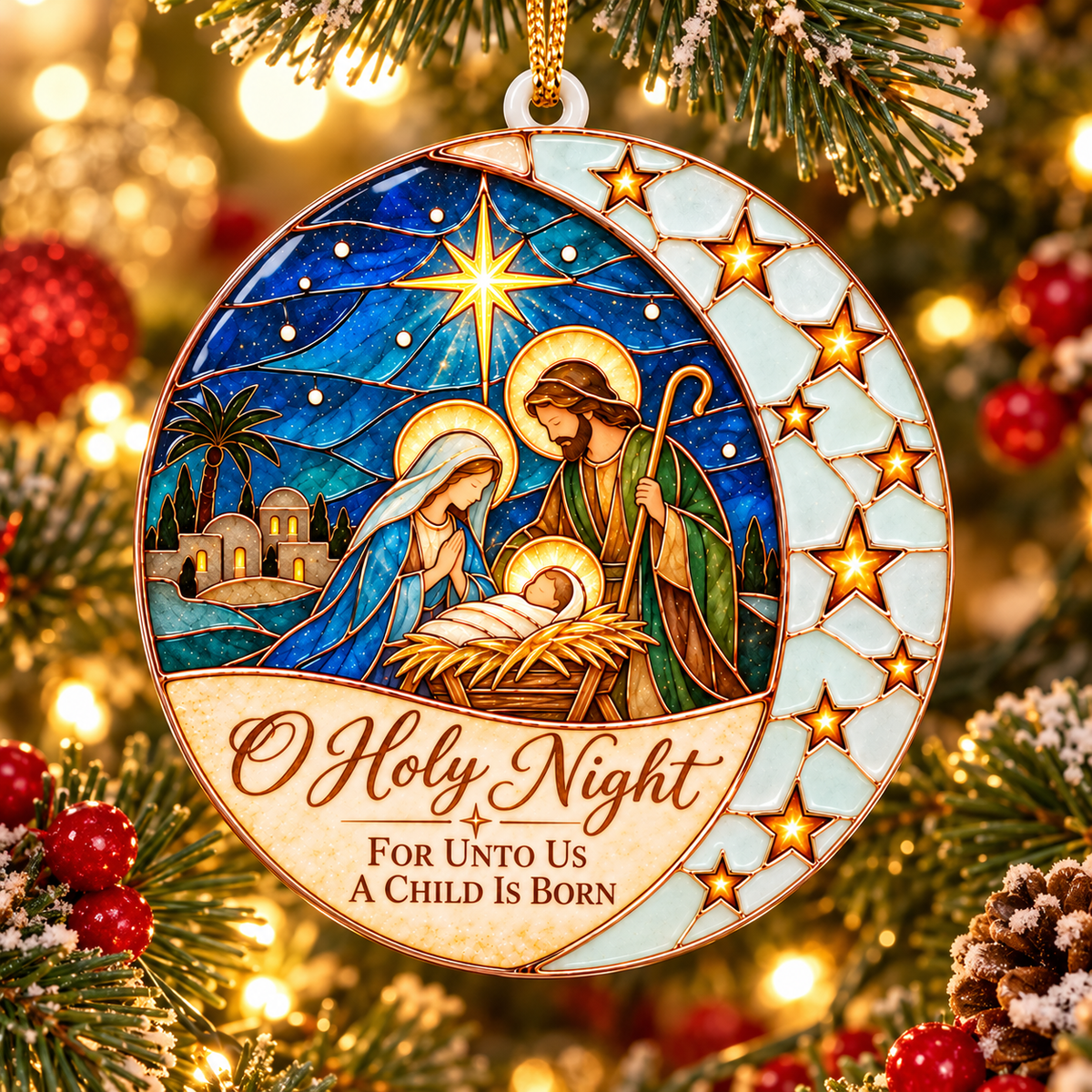 O Holy Night Nativity Stained Glass Christmas Ornament