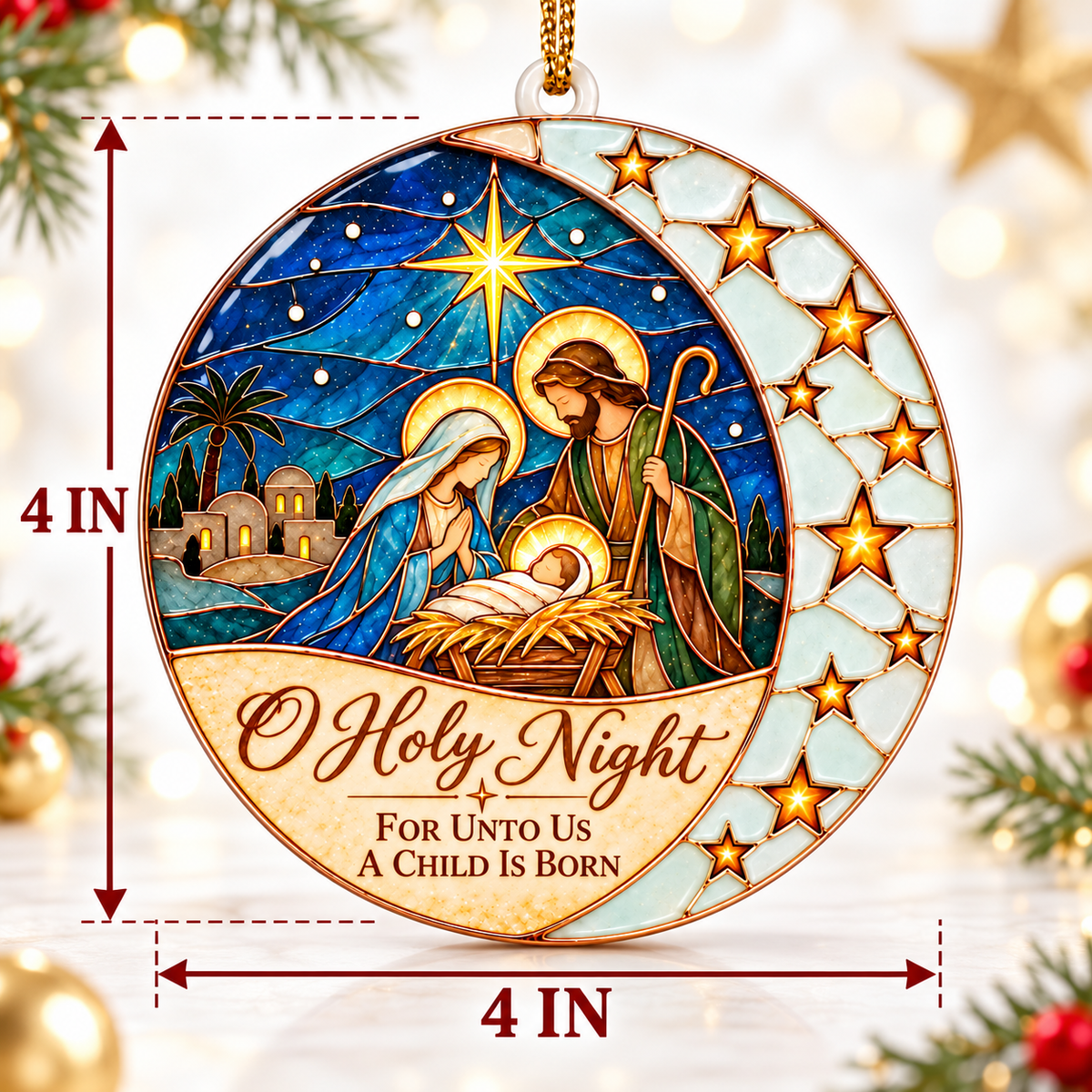 O Holy Night Nativity Stained Glass Christmas Ornament