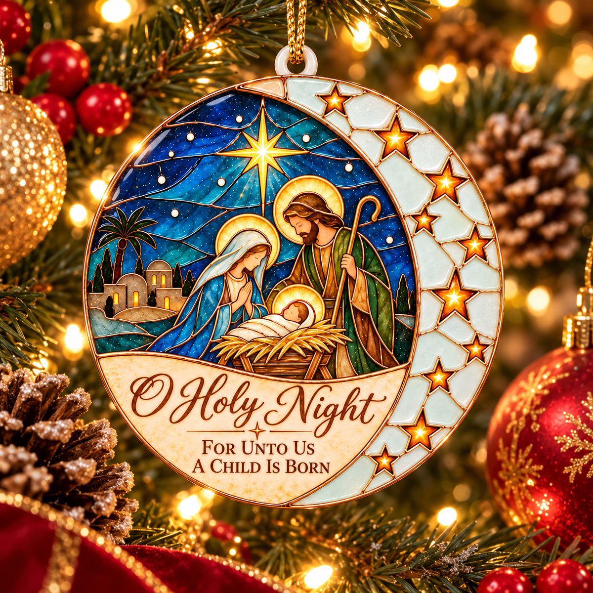 O Holy Night Nativity Stained Glass Christmas Ornament