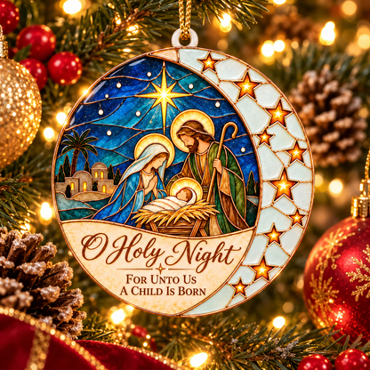 O Holy Night Nativity Stained Glass Christmas Ornament
