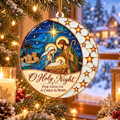 O Holy Night Nativity Stained Glass Christmas Ornament