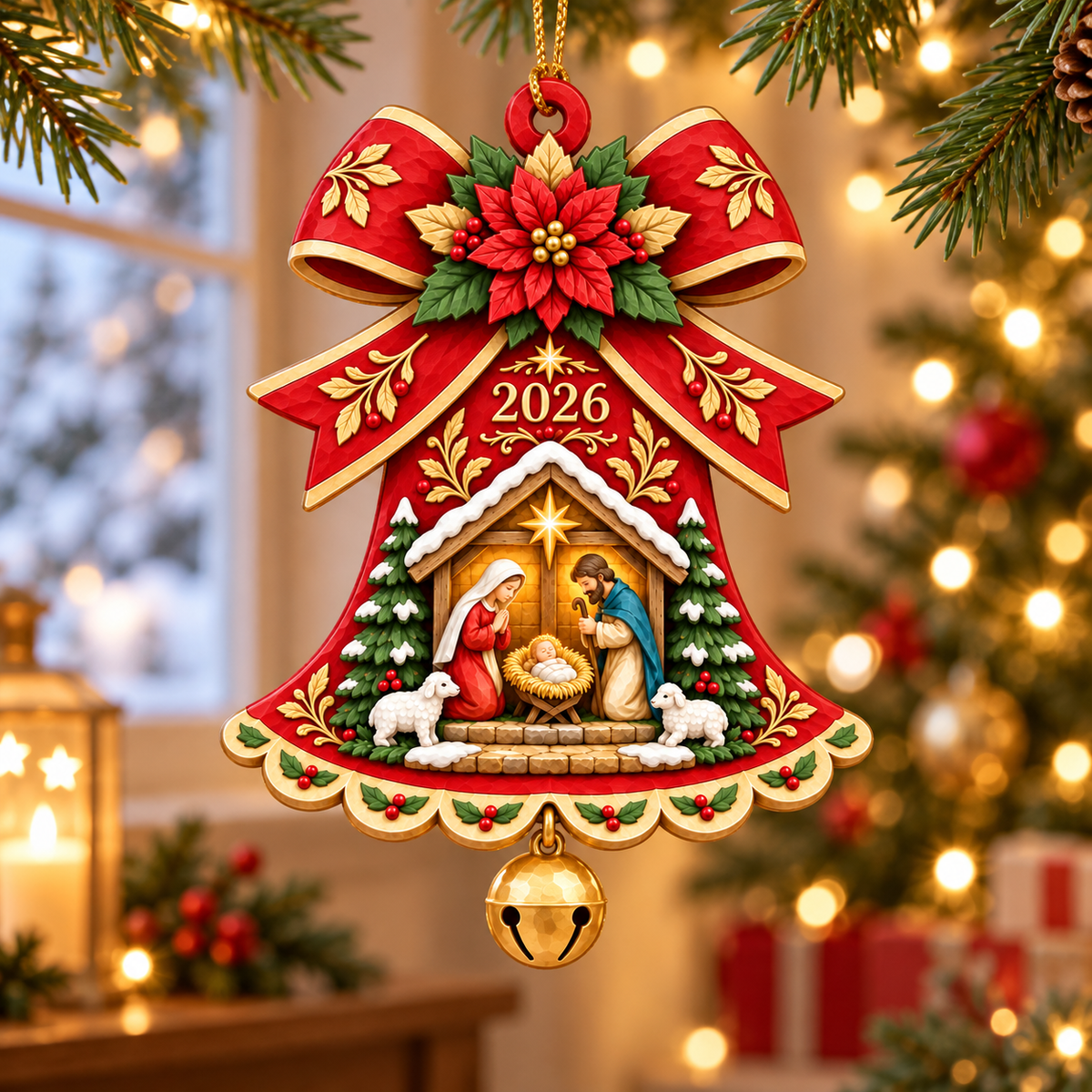 Nativity Christmas Ornament 2026 – Holy Family Bell Ornament