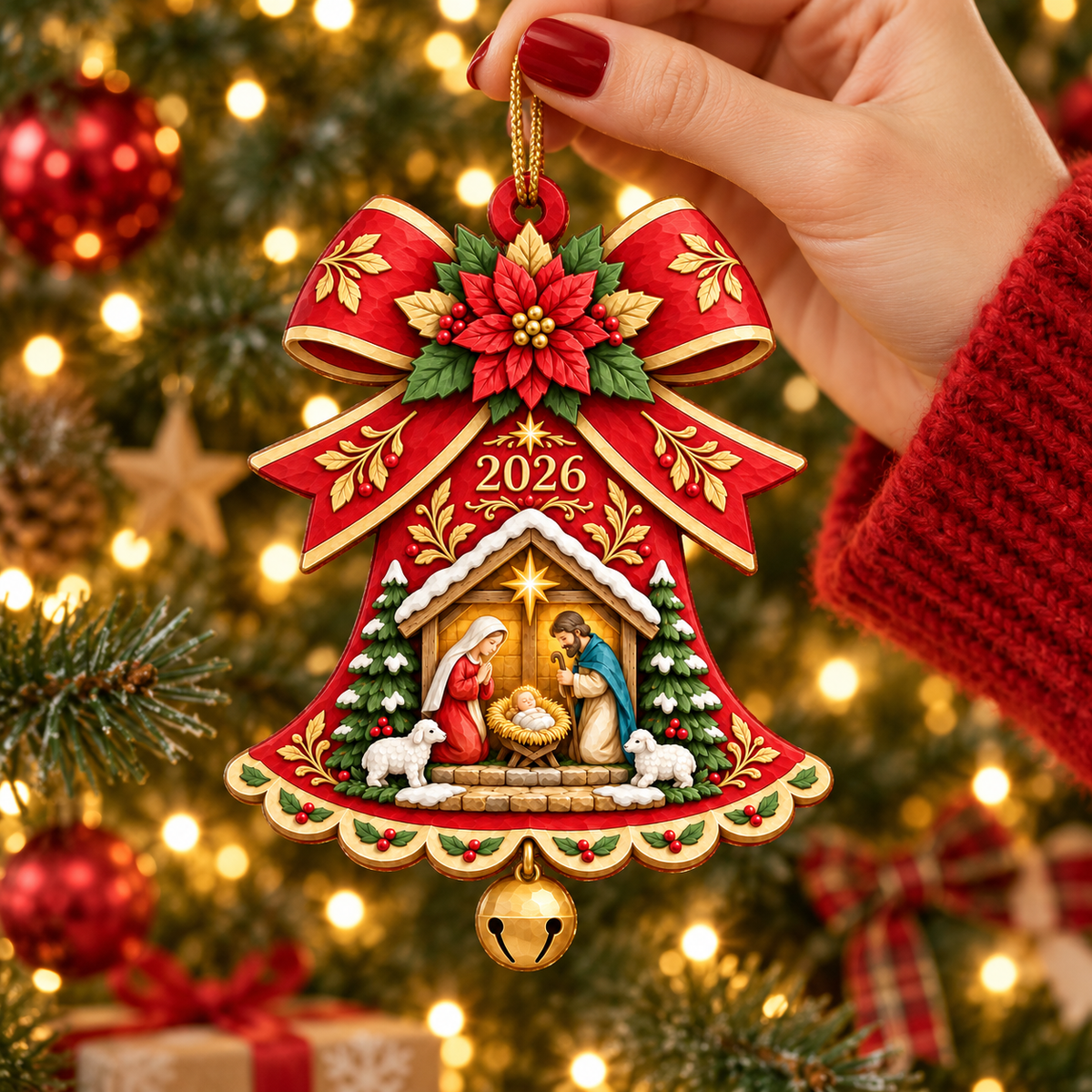 Nativity Christmas Ornament 2026 – Holy Family Bell Ornament