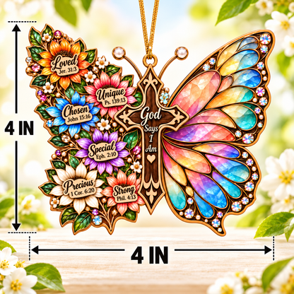 God Says I Am Butterfly Cross Ornament