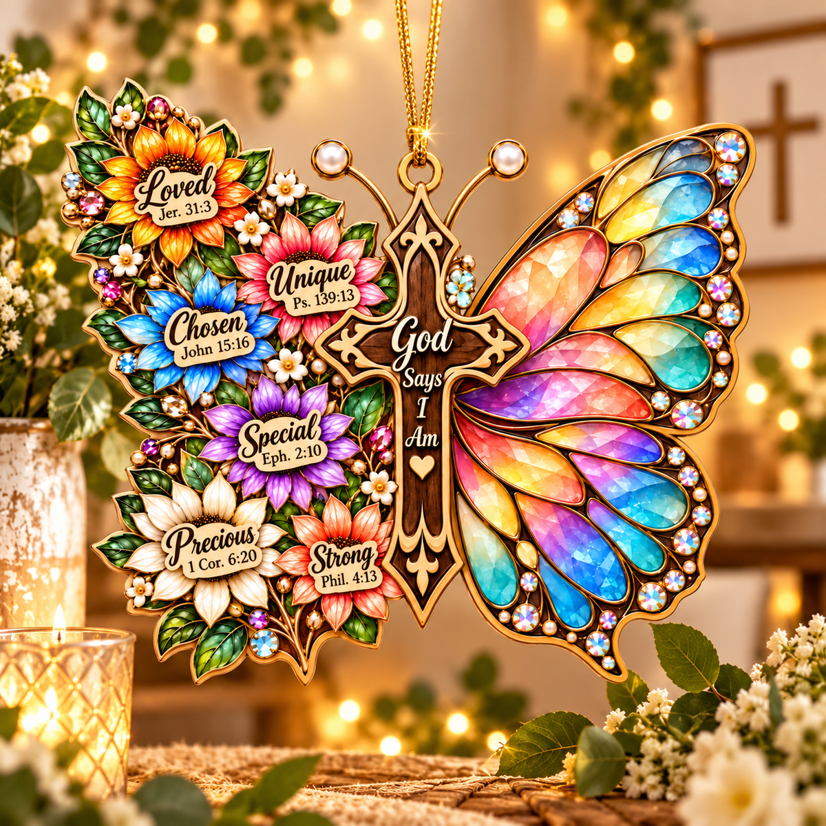 God Says I Am Butterfly Cross Ornament