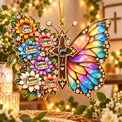 God Says I Am Butterfly Cross Ornament