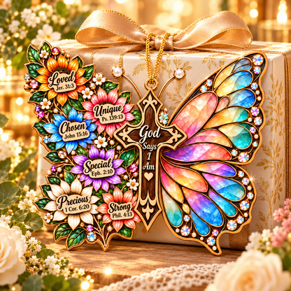 God Says I Am Butterfly Cross Ornament