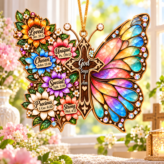 God Says I Am Butterfly Cross Ornament