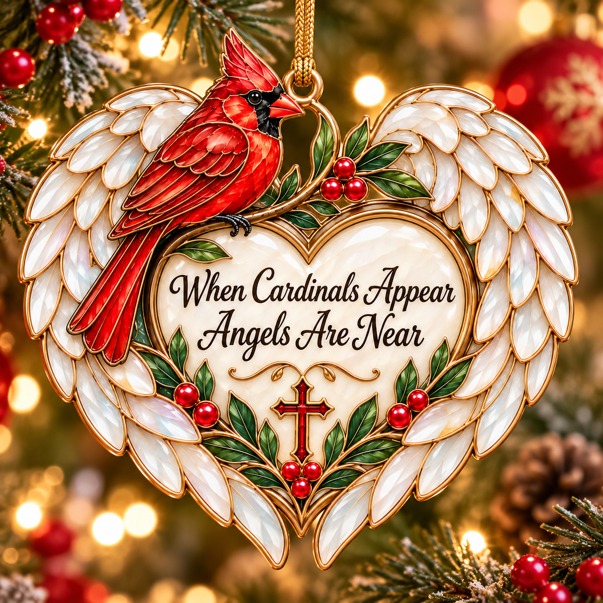 When Cardinals Appear Angels Are Near – Stained Glass Memorial Ornament