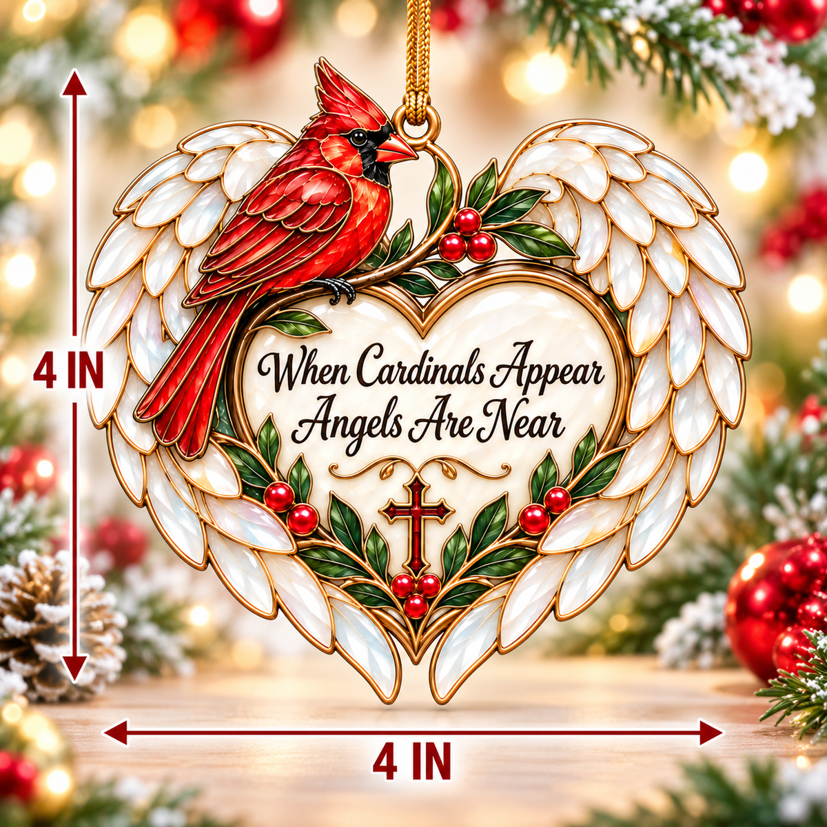 When Cardinals Appear Angels Are Near – Stained Glass Memorial Ornament