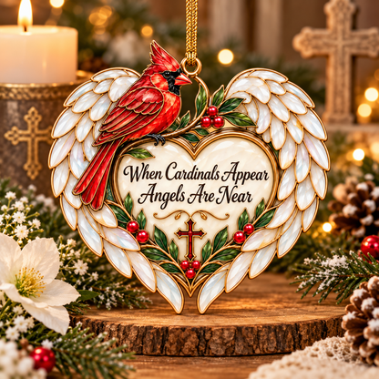 When Cardinals Appear Angels Are Near – Stained Glass Memorial Ornament