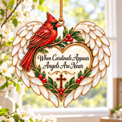When Cardinals Appear Angels Are Near – Stained Glass Memorial Ornament