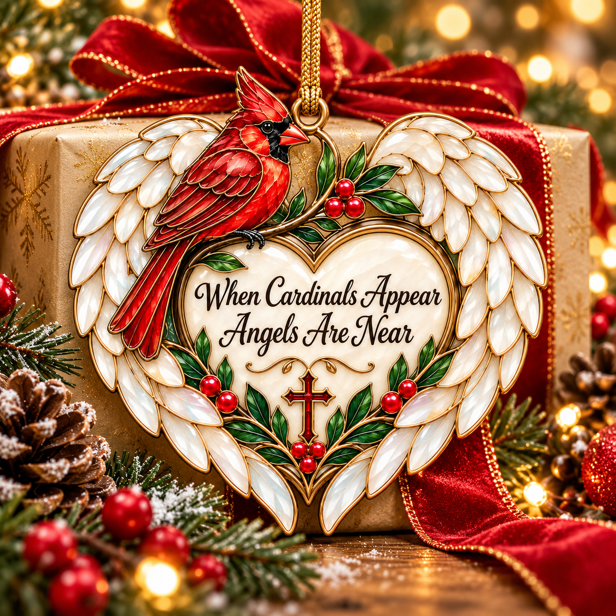 When Cardinals Appear Angels Are Near – Stained Glass Memorial Ornament