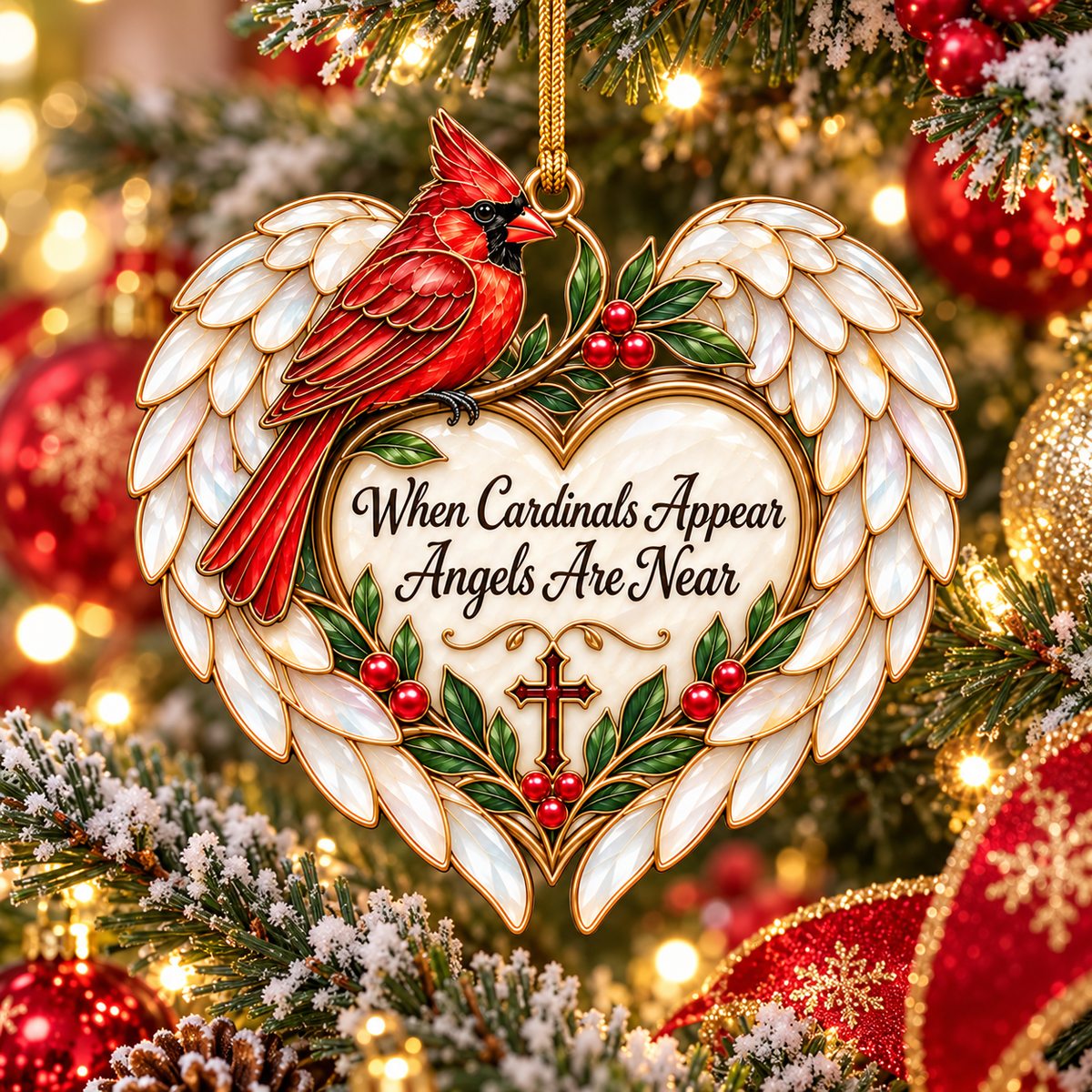When Cardinals Appear Angels Are Near – Stained Glass Memorial Ornament