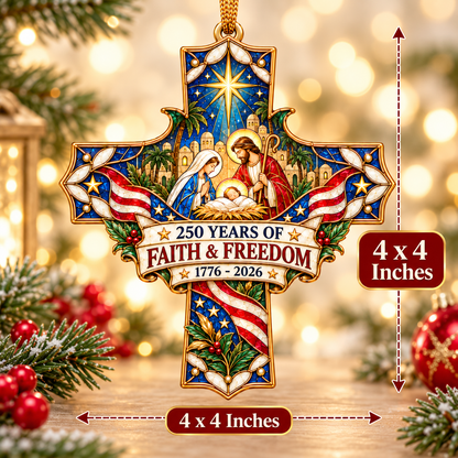250 Years of Faith & Freedom Nativity Cross Ornament – 1776–2026 Christmas Keepsake