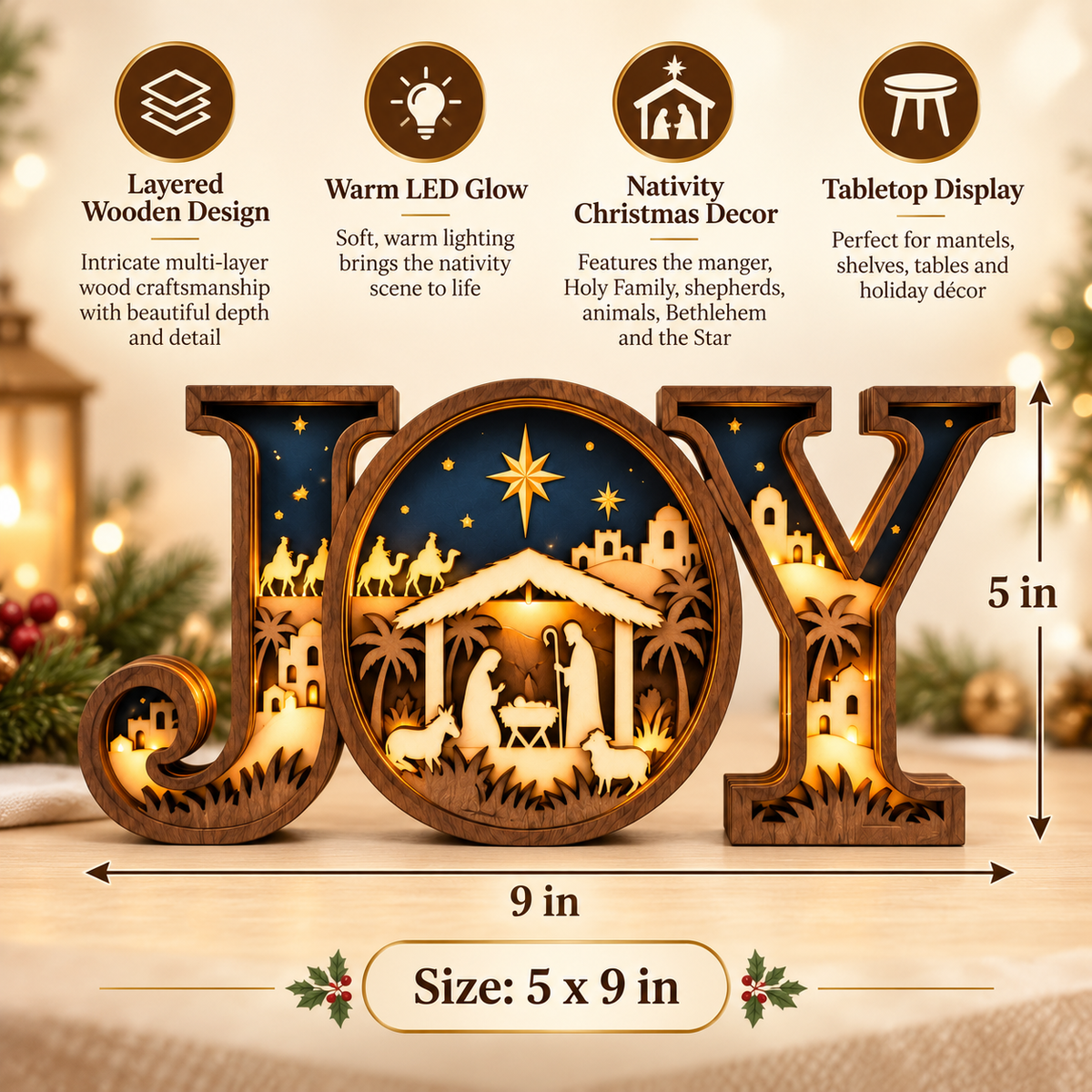 Rustic LED Nativity JOY