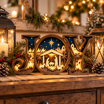 Rustic LED Nativity JOY