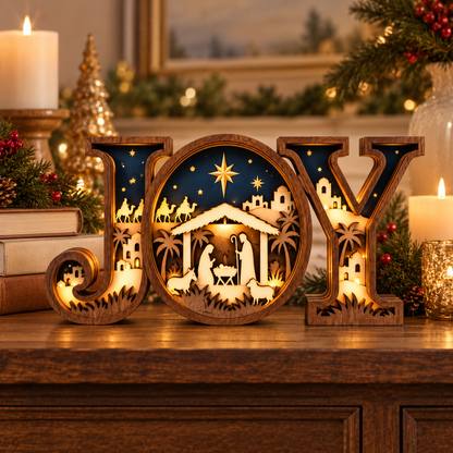 Rustic LED Nativity JOY