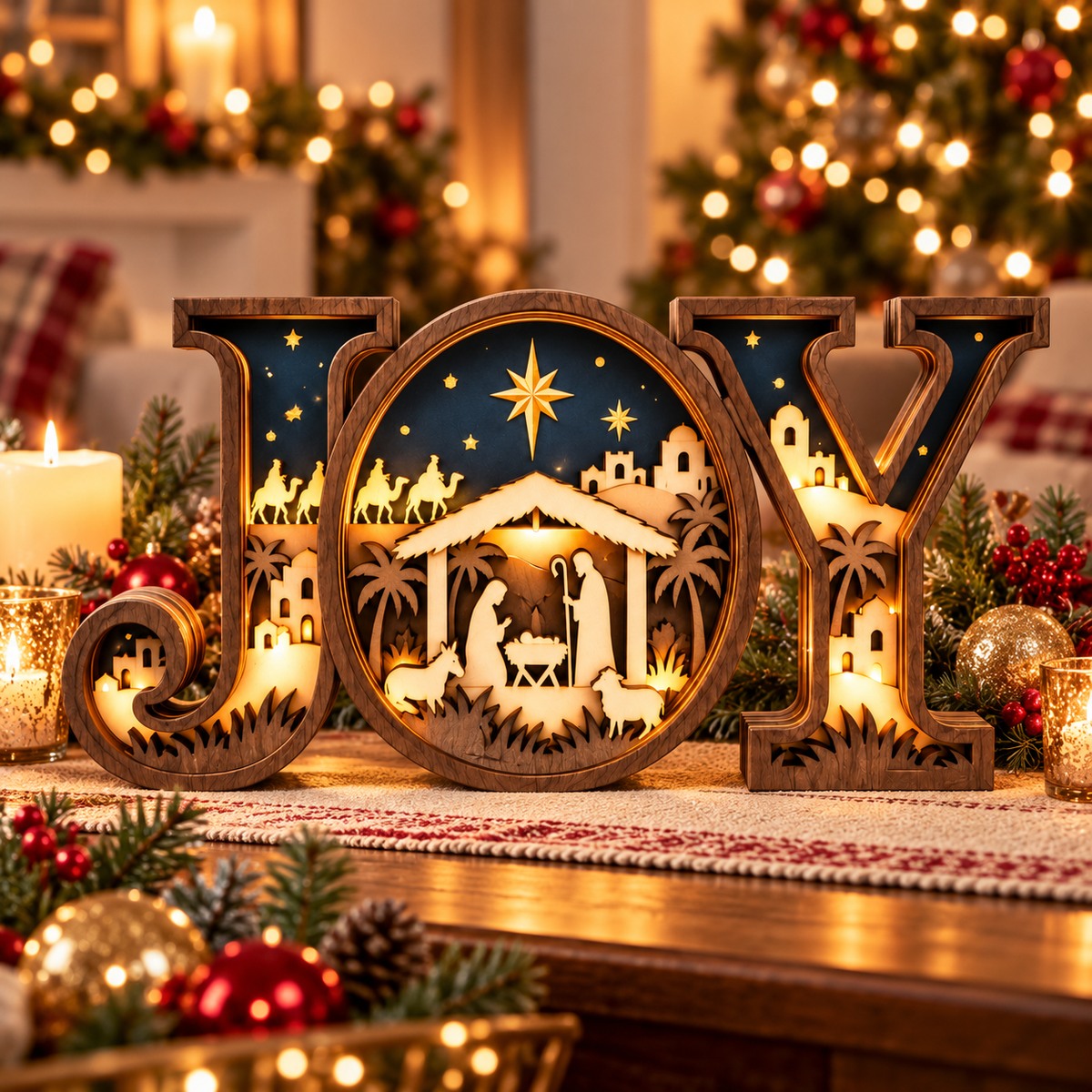 Rustic LED Nativity JOY