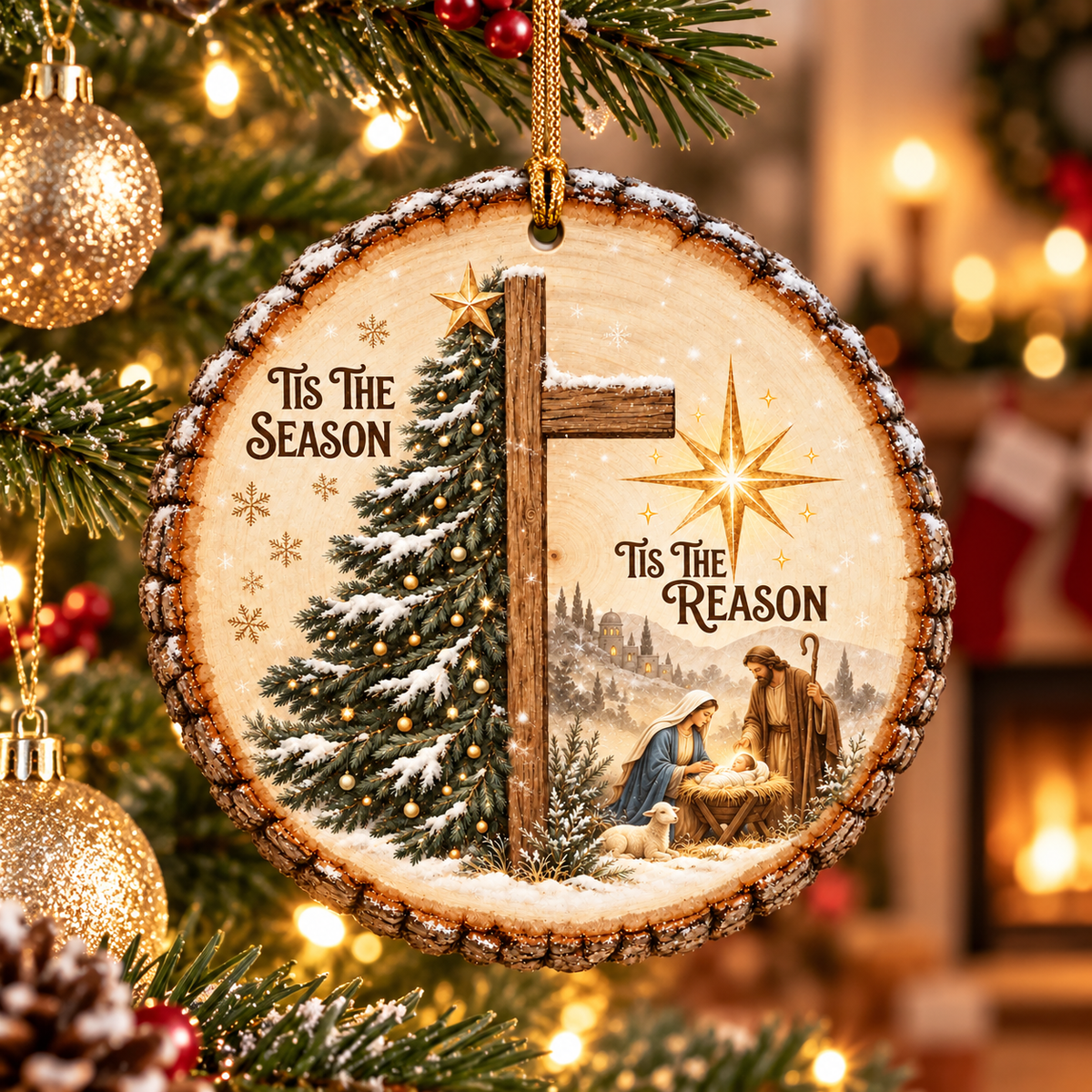 Tis the Season Tis the Reason Wooden Christmas Ornament