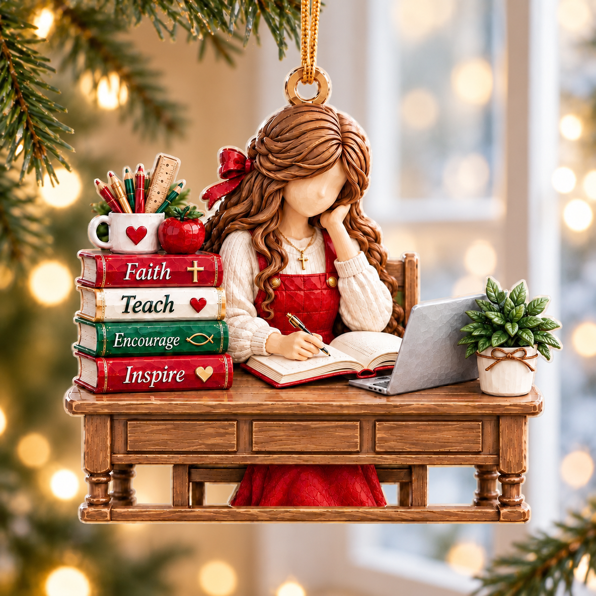 Faith-Filled Teacher Christmas Ornament – Christian Teacher Desk Keepsake Gift